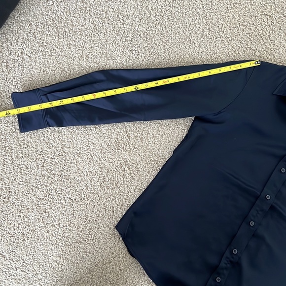 NWT Lauren Ralph Lauren Navy Satin Button Up - M petite - Picture 8 of 8